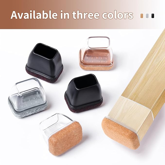 Ezprotekt 16 Pcs Rectangle Black Felt Chair Leg Floor Protectors for Hardwood Floors, Rectangle Silicone Felt Furniture Pads Caps, Table Leg Covers Cups Anti - Scratches (Fit W:0.6 - 0.8", L:0.9 - 1.3") | Furniture Pads - TrueDesk