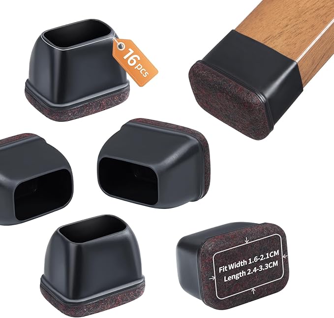 Ezprotekt 16 Pcs Rectangle Black Felt Chair Leg Floor Protectors for Hardwood Floors, Rectangle Silicone Felt Furniture Pads Caps, Table Leg Covers Cups Anti - Scratches (Fit W:0.6 - 0.8", L:0.9 - 1.3") | Furniture Pads - TrueDesk