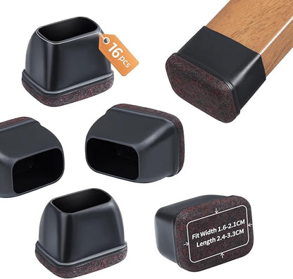 Ezprotekt 16 Pcs Rectangle Black Felt Chair Leg Floor Protectors for Hardwood Floors, Rectangle Silicone Felt Furniture Pads Caps, Table Leg Covers Cups Anti - Scratches (Fit W:0.6 - 0.8", L:0.9 - 1.3") | Furniture Pads - TrueDesk