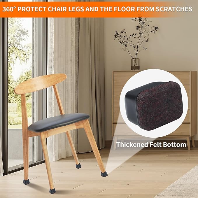 Ezprotekt 16 Pcs Rectangle Black Silicone Chair Leg Floor Protectors, Rectangle Felt Chair Leg Caps, Furniture Leg Covers Cups for Chair Table Desk, Anti - Scratches (Fit L :1.3 - 1.7", W: 0.6 - 0.9") | Furniture Pads - TrueDesk