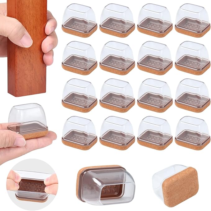 Ezprotekt 16 Pcs Rectangle Clear Silicone Chair Leg Floor Protectors with Felt, Rectangle Chair Leg Caps, Furniture Leg Covers Cups for Chair Table Desk Anti - Scratches (Fit L :1.3 - 1.7", W: 0.6 - 0.9") | Furniture Pads - TrueDesk