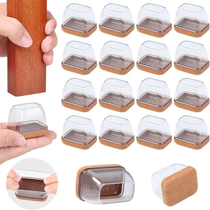 Ezprotekt 16 Pcs Rectangle Clear Silicone Chair Leg Floor Protectors with Felt, Rectangle Chair Leg Caps, Furniture Leg Covers Cups for Chair Table Desk Anti - Scratches (Fit L :1.3 - 1.7", W: 0.6 - 0.9") | Furniture Pads - TrueDesk