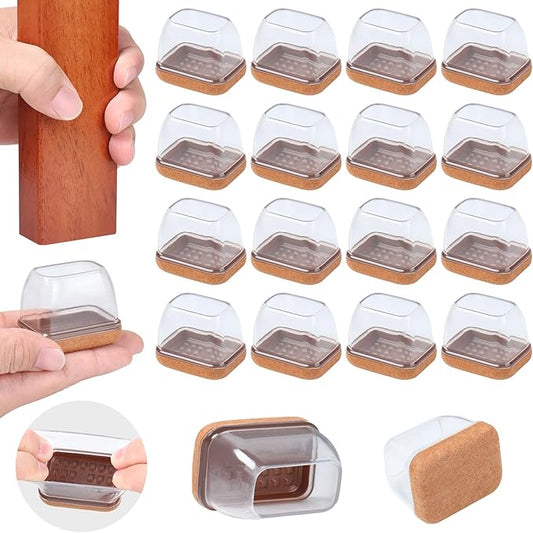 Ezprotekt 16 Pcs Rectangle Clear Silicone Chair Leg Floor Protectors with Felt, Rectangle Chair Leg Caps, Furniture Leg Covers Cups for Chair Table Desk Anti - Scratches (Fit L :1.3 - 1.7", W: 0.6 - 0.9") | Furniture Pads - TrueDesk