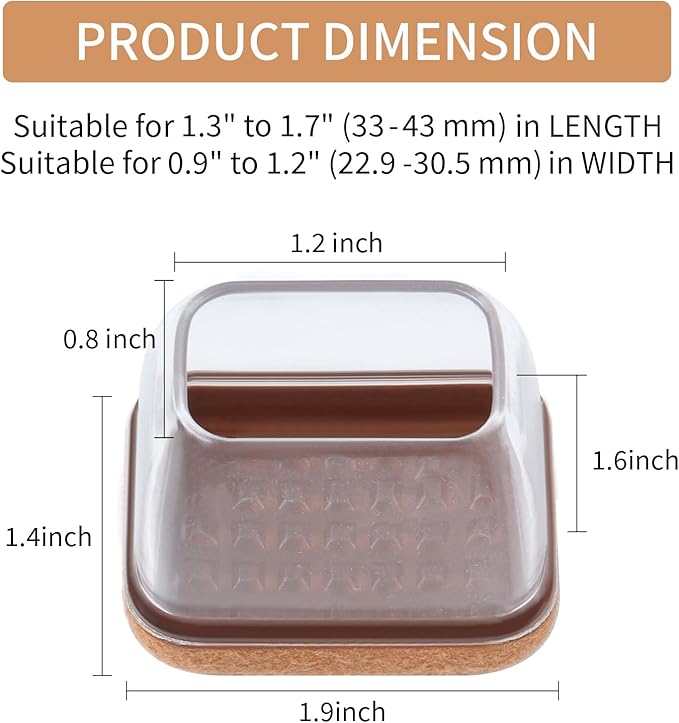 Ezprotekt 16 Pcs Rectangle Clear Silicone Chair Leg Floor Protectors with Felt, Rectangle Felt Furniture Leg Caps, Table Leg Covers Cups, Anti - Scratches and No Noise (Fit L :1.3 - 1.7", W: 0.9 - 1.2") | Furniture Pads - TrueDesk