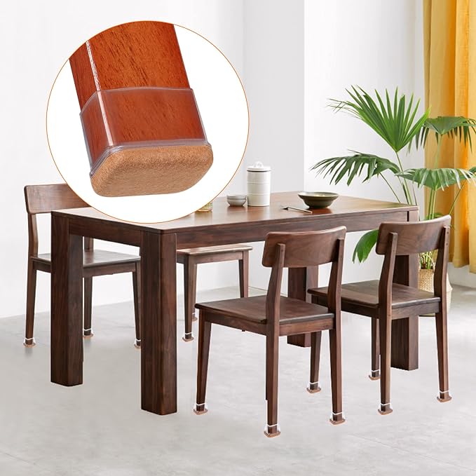 Ezprotekt 16 Pcs Rectangle Clear Silicone Chair Leg Floor Protectors with Felt, Rectangle Felt Furniture Leg Caps, Table Leg Covers Cups, Anti - Scratches and No Noise (Fit L :1.3 - 1.7", W: 0.9 - 1.2") | Furniture Pads - TrueDesk