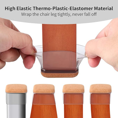 Ezprotekt 16 Pcs Rectangle Clear Silicone Chair Leg Floor Protectors with Felt, Rectangle Felt Furniture Leg Caps, Table Leg Covers Cups, Anti - Scratches and No Noise (Fit L :1.3 - 1.7", W: 0.9 - 1.2") | Furniture Pads - TrueDesk