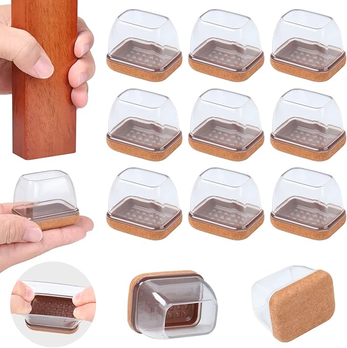 Ezprotekt 16 Pcs Rectangle Clear Silicone Chair Leg Floor Protectors with Felt, Rectangle Felt Furniture Leg Caps, Table Leg Covers Cups, Anti - Scratches and No Noise (Fit L :1.3 - 1.7", W: 0.9 - 1.2") | Furniture Pads - TrueDesk