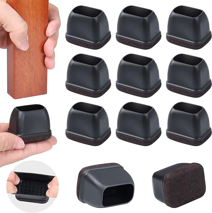 Ezprotekt 16 Pcs Rectangle Silicone Chair Leg Floor Protectors, Felt Rectangle Black Furniture Leg Cap Covers for Chair Table Desk - Anti - Scratches (Fit L :1.3 - 1.7", W: 0.9 - 1.2") | Furniture Pads - TrueDesk