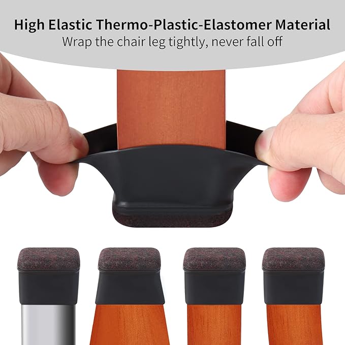 Ezprotekt 16 Pcs Rectangle Silicone Chair Leg Floor Protectors, Felt Rectangle Black Furniture Leg Cap Covers for Chair Table Desk - Anti - Scratches (Fit L :1.3 - 1.7", W: 0.9 - 1.2") | Furniture Pads - TrueDesk