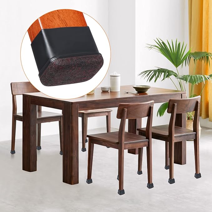 Ezprotekt 16 Pcs Rectangle Silicone Chair Leg Floor Protectors, Felt Rectangle Black Furniture Leg Cap Covers for Chair Table Desk - Anti - Scratches (Fit L :1.3 - 1.7", W: 0.9 - 1.2") | Furniture Pads - TrueDesk