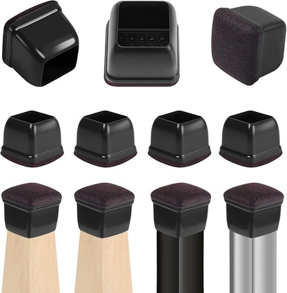 Ezprotekt 24 Pcs Black Square Chair Leg Floor Protectors with Felt, Silicone Felt Furniture Pads Cups for Hardwood Floor, Dining Table Leg Caps Covers No Scratches and Noise (M Fit: 0.75" - 1") | Furniture Pads - TrueDesk