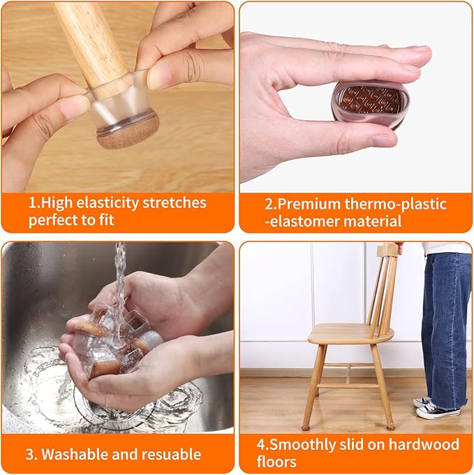 Ezprotekt 24 Pcs Clear Silicone Chair Leg Floor Protectors with Felt, Floor Protectors for Chairs, Chair Leg Caps Covers, Chair Leg Socks Bar Stool Leg Floor Protectors (L Fit: 1.1" - 1.3", Round) | Furniture Pads - TrueDesk
