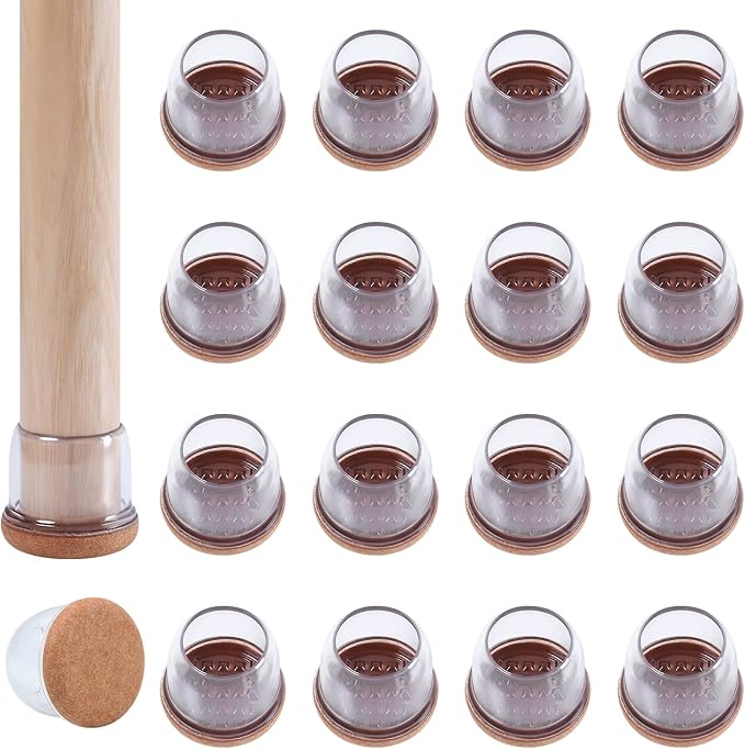 Ezprotekt 24 Pcs Clear Silicone Chair Leg Floor Protectors with Felt, Floor Protectors for Chairs, Chair Leg Caps Covers, Chair Leg Socks Bar Stool Leg Floor Protectors (L Fit: 1.1" - 1.3", Round) | Furniture Pads - TrueDesk
