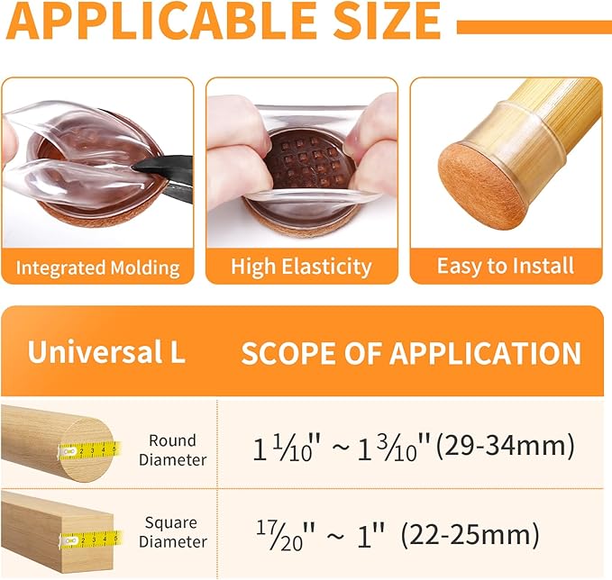 Ezprotekt 24 Pcs Clear Silicone Chair Leg Floor Protectors with Felt, Floor Protectors for Chairs, Chair Leg Caps Covers, Chair Leg Socks Bar Stool Leg Floor Protectors (L Fit: 1.1" - 1.3", Round) | Furniture Pads - TrueDesk