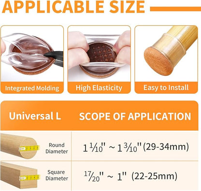 Ezprotekt 24 Pcs Clear Silicone Chair Leg Floor Protectors with Felt, Floor Protectors for Chairs, Chair Leg Caps Covers, Chair Leg Socks Bar Stool Leg Floor Protectors (L Fit: 1.1" - 1.3", Round) | Furniture Pads - TrueDesk