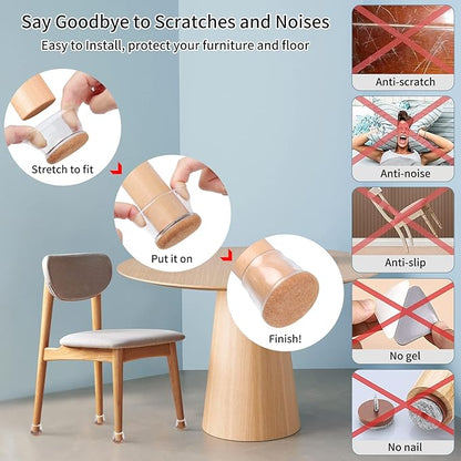 Ezprotekt 24 Pcs Extra Large Chair Leg Protectors with Felt, Round Chair Leg Caps, Floor Protectors for Chairs, Felt Furniture Pads Covers, Bar Stools Leg Protectors Cups (XL Fit: 1.4" - 1.65", Clear) | Furniture Pads - TrueDesk