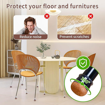 Ezprotekt 24 Pcs Extra Small Chair Leg Floor Protectors, Silicone Felt Chair Pads for Hardwood Floors, Round Chair Leg Caps, Felt Furniture Feet Covers for Dining Table, Clear (XS Fit: 2/5" - 11/20") | Furniture Pads - TrueDesk