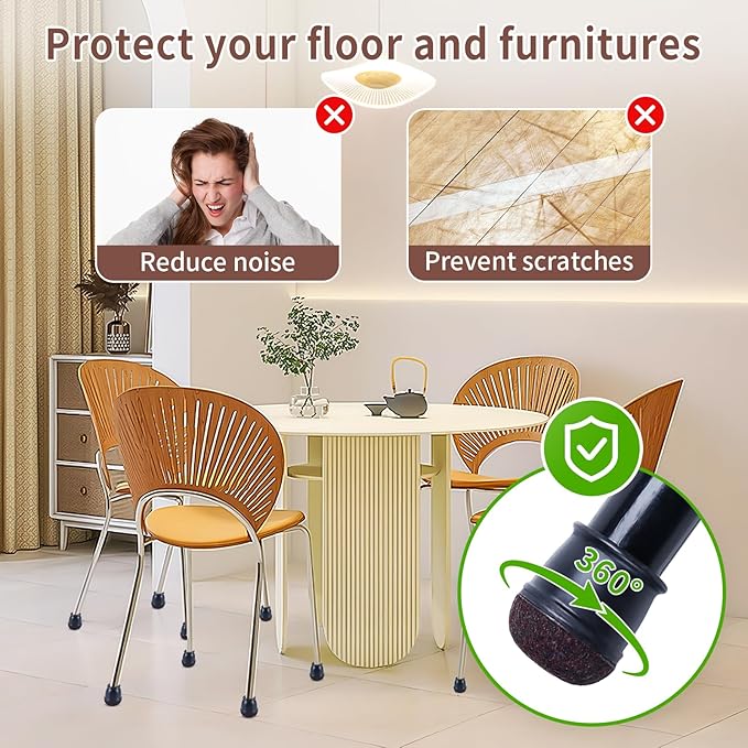 Ezprotekt 24 Pcs Extra Small Chair Leg Floor Protectors, Silicone Felt Chair Pads for Hardwood Floors, Round Chair Leg Caps, Felt Furniture Feet Covers for Dining Table, Black (XS Fit: 2/5" - 11/20") | Furniture Pads - TrueDesk