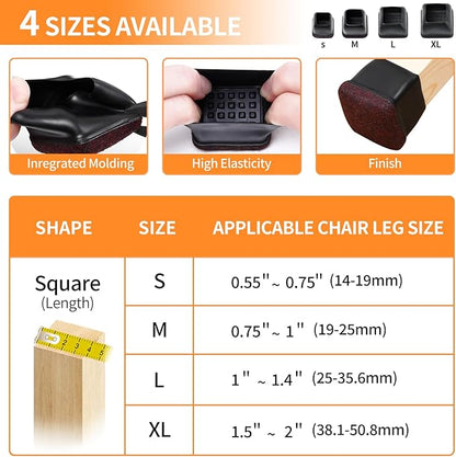 Ezprotekt 24 Pcs Extra Small Square Chair Leg Floor Protectors, Silicone Felt Furniture Pads, Dining Table Leg Caps Covers Protectors for Hardwood Floors No Scratches (S Fit: 0.55" - 0.75", Black) | Furniture Pads - TrueDesk