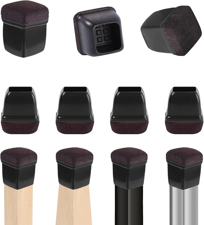 Ezprotekt 24 Pcs Extra Small Square Chair Leg Floor Protectors, Silicone Felt Furniture Pads, Dining Table Leg Caps Covers Protectors for Hardwood Floors No Scratches (S Fit: 0.55" - 0.75", Black) | Furniture Pads - TrueDesk