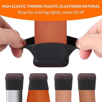 Ezprotekt 24 Pcs Rectangle Black Silicone Chair Leg Floor Protectors Caps, Rectangle Felt Chair Leg Covers Cups for Desk Chair Table - Anti - Scratches and No Noise (Fit L :1.3 - 1.7", W: 0.9 - 1.2") | Furniture Pads - TrueDesk