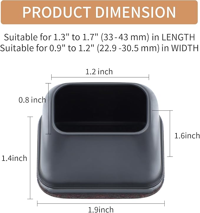 Ezprotekt 24 Pcs Rectangle Black Silicone Chair Leg Floor Protectors Caps, Rectangle Felt Chair Leg Covers Cups for Desk Chair Table - Anti - Scratches and No Noise (Fit L :1.3 - 1.7", W: 0.9 - 1.2") | Furniture Pads - TrueDesk