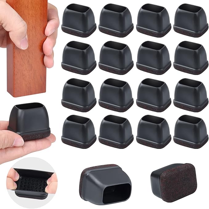 Ezprotekt 24 Pcs Rectangle Black Silicone Chair Leg Floor Protectors Caps, Rectangle Felt Chair Leg Covers Cups for Desk Chair Table - Anti - Scratches and No Noise (Fit L :1.3 - 1.7", W: 0.9 - 1.2") | Furniture Pads - TrueDesk