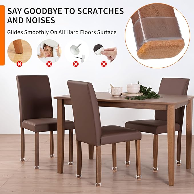 Ezprotekt 24 Pcs Rectangle Clear Silicone Chair Leg Floor Protectors Caps, Rectangle Felt Furniture Leg Pads Covers Cups for Chair Table - Anti - Scratches and No Noise (Fit L :1.3 - 1.7", W: 0.9 - 1.2") | Furniture Pads - TrueDesk