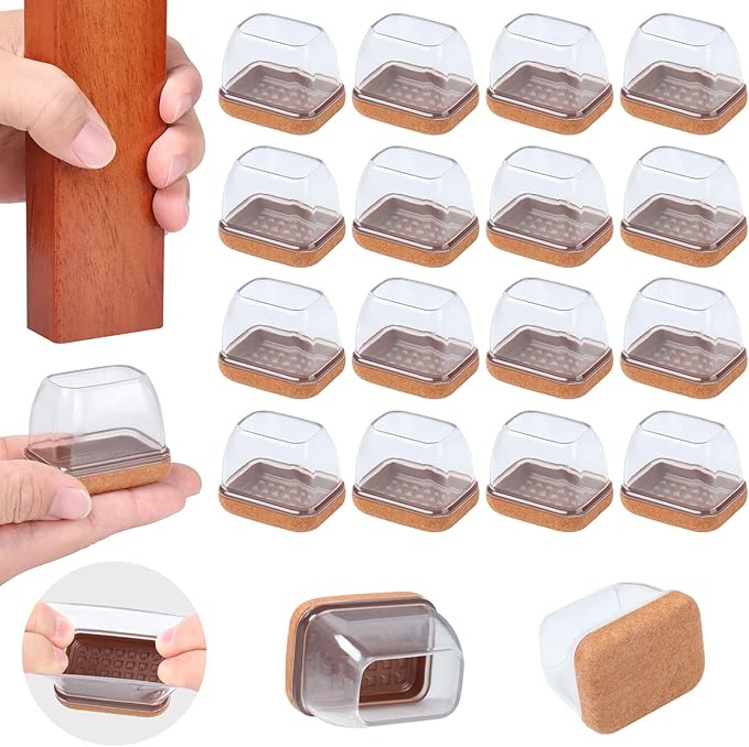 Ezprotekt 24 Pcs Rectangle Clear Silicone Chair Leg Floor Protectors Caps, Rectangle Felt Furniture Leg Pads Covers Cups for Chair Table - Anti - Scratches and No Noise (Fit L :1.3 - 1.7", W: 0.9 - 1.2") | Furniture Pads - TrueDesk