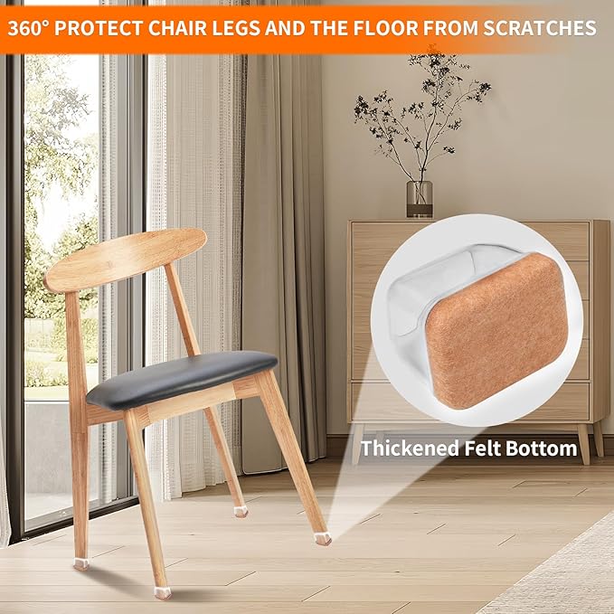 Ezprotekt 24 Pcs Rectangle Clear Silicone Chair Leg Floor Protectors Caps, Rectangle Felt Furniture Pads Covers Cups for Chair Table - Anti - Scratches and No Noise (Fit L :1.3 - 1.7", W: 0.6 - 0.9") | Furniture Pads - TrueDesk