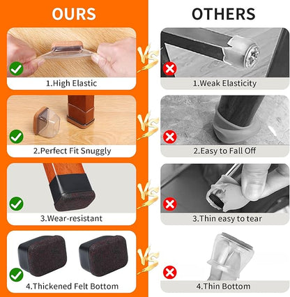 Ezprotekt 24 Pcs Rectangle Felt Chair Leg Floor Protectors for Hardwood Floors, Rectangle Black Silicone Furniture Pads Caps Covers for Chair Desk Table (Fit L :1.3 - 1.7", W: 0.6 - 0.9") | Furniture Pads - TrueDesk