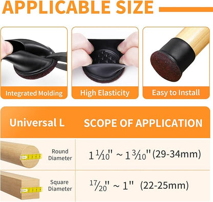 Ezprotekt 24 Pcs Round Silicone Chair Leg Floor Protectors with Felt, Floor Protectors for Chair, Felt Furniture Pads, Chair Leg Caps Cover, Bar Stool Leg Floor Protectors (L Fit: 1.1" - 1.3", Black) | Furniture Pads - TrueDesk