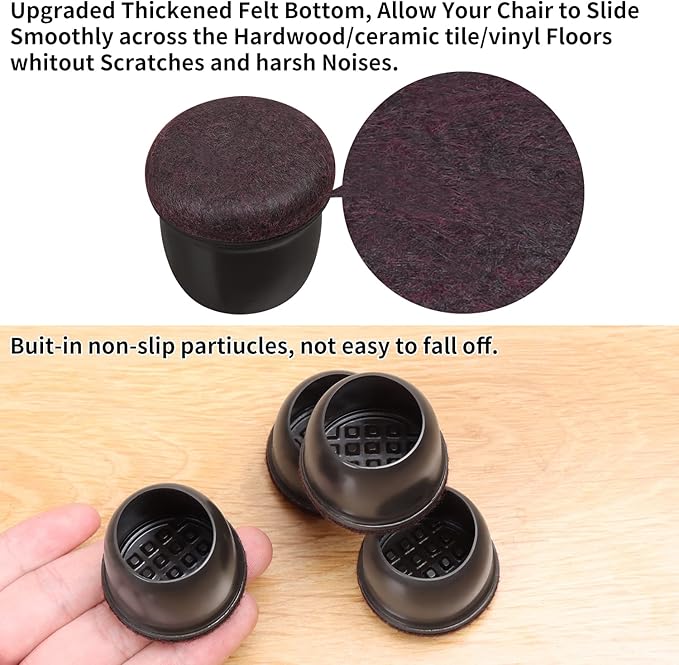 Ezprotekt 24 Pcs Round Silicone Chair Leg Floor Protectors with Felt, Floor Protectors for Chair, Felt Furniture Pads, Chair Leg Caps Cover, Bar Stool Leg Floor Protectors (L Fit: 1.1" - 1.3", Black) | Furniture Pads - TrueDesk