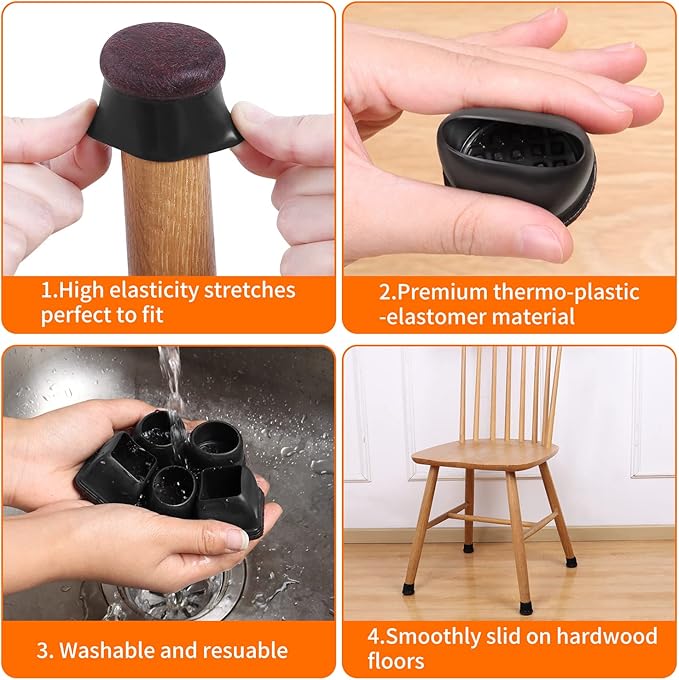 Ezprotekt 24 Pcs Round Silicone Chair Leg Floor Protectors with Felt, Floor Protectors for Chair, Felt Furniture Pads, Chair Leg Caps Cover, Bar Stool Leg Floor Protectors (L Fit: 1.1" - 1.3", Black) | Furniture Pads - TrueDesk