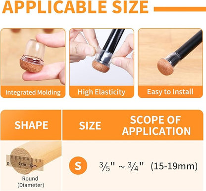 Ezprotekt 24 Pcs Small Clear Silicone Chair Leg Floor Protectors for Hardwood Floors, Chair Leg Caps Covers, Floor Protectors for Chair, Bar Stool Leg Protectors Round (S Fit: 3/5" to 3/4", 15 - 19mm) | Furniture Pads - TrueDesk