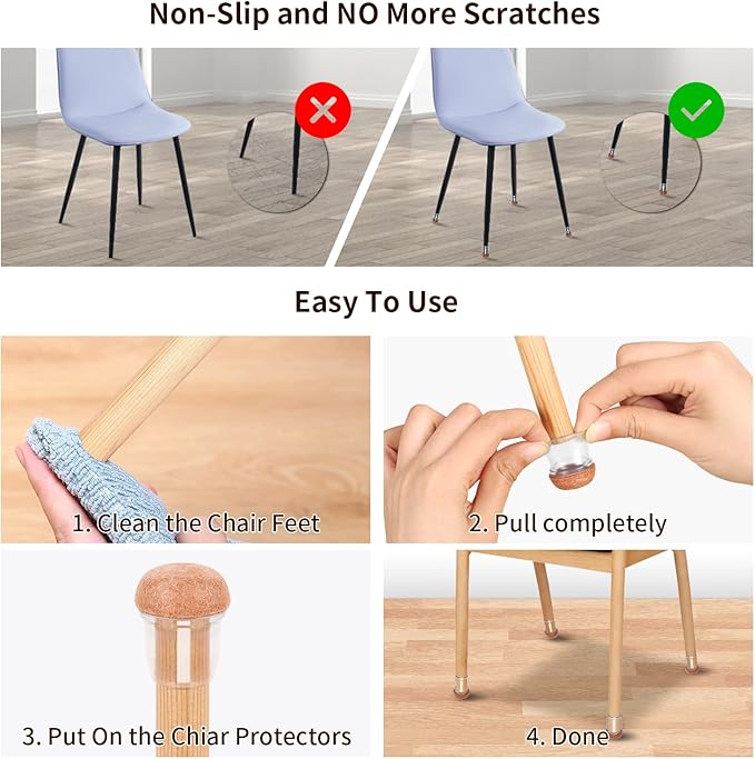 Ezprotekt 24 Pcs Small Clear Silicone Chair Leg Floor Protectors for Hardwood Floors, Chair Leg Caps Covers, Floor Protectors for Chair, Bar Stool Leg Protectors Round (S Fit: 3/5" to 3/4", 15 - 19mm) | Furniture Pads - TrueDesk