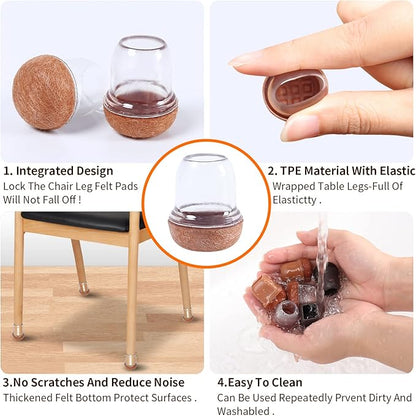 Ezprotekt 24 Pcs Small Clear Silicone Chair Leg Floor Protectors for Hardwood Floors, Chair Leg Caps Covers, Floor Protectors for Chair, Bar Stool Leg Protectors Round (S Fit: 3/5" to 3/4", 15 - 19mm) | Furniture Pads - TrueDesk