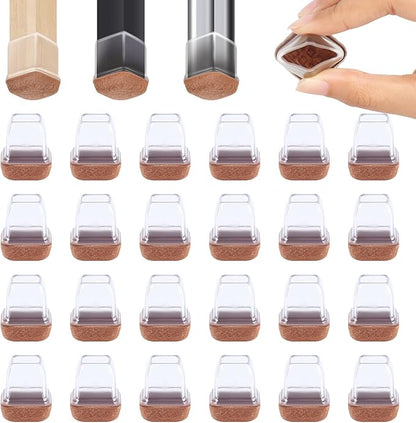 Ezprotekt 24 Pcs Small Clear Square Chair Leg Floor Protectors for Hardwood Floors, Silicone Felt Furniture Pads, Table Chair Leg Cups Covers, Bar Stool Leg Protectors Caps (S Fit: 3/5" to 7/10") | Furniture Pads - TrueDesk