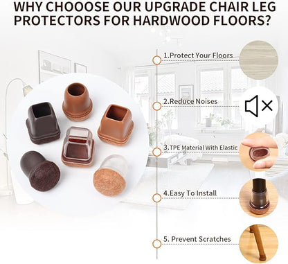 Ezprotekt 24 Pcs Small Clear Square Chair Leg Floor Protectors for Hardwood Floors, Silicone Felt Furniture Pads, Table Chair Leg Cups Covers, Bar Stool Leg Protectors Caps (S Fit: 3/5" to 7/10") | Furniture Pads - TrueDesk