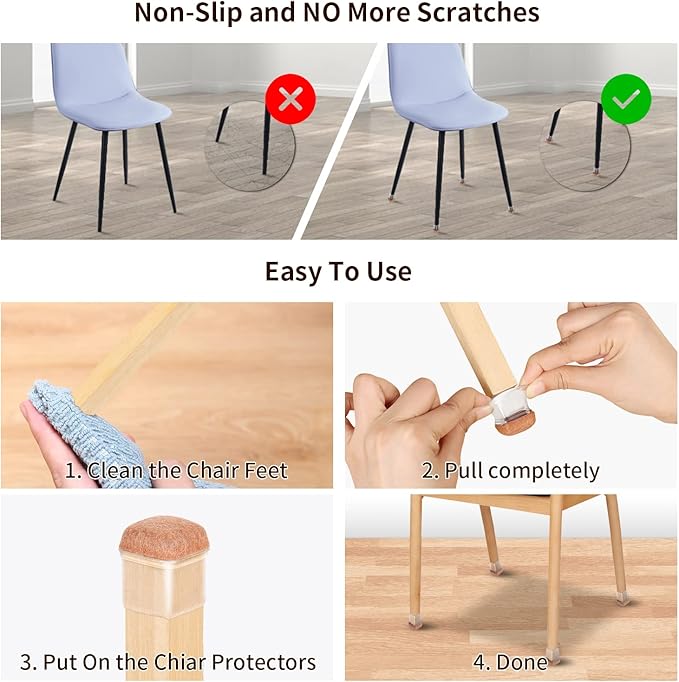 Ezprotekt 24 Pcs Small Clear Square Chair Leg Floor Protectors for Hardwood Floors, Silicone Felt Furniture Pads, Table Chair Leg Cups Covers, Bar Stool Leg Protectors Caps (S Fit: 3/5" to 7/10") | Furniture Pads - TrueDesk
