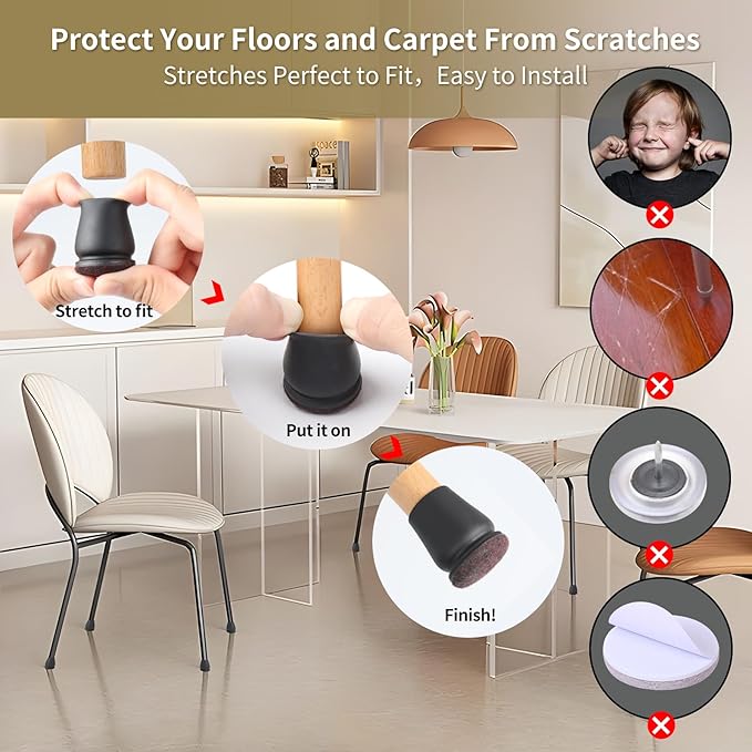 Ezprotekt 24 Pcs Small Silicone Chair Leg Floor Protectors for Hardwood Floors, Felt Furniture Pads Covers, Bar Stool Floor Protectors Caps for Chair Sliders - No Scratches (Fit 0.63" - 0.75", Black) | Furniture Pads - TrueDesk