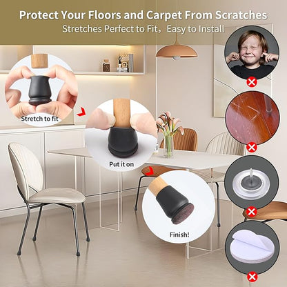 Ezprotekt 24 Pcs Small Silicone Chair Leg Floor Protectors for Hardwood Floors, Felt Furniture Pads Covers, Bar Stool Floor Protectors Caps for Chair Sliders - No Scratches (Fit 0.63" - 0.75", Black) | Furniture Pads - TrueDesk