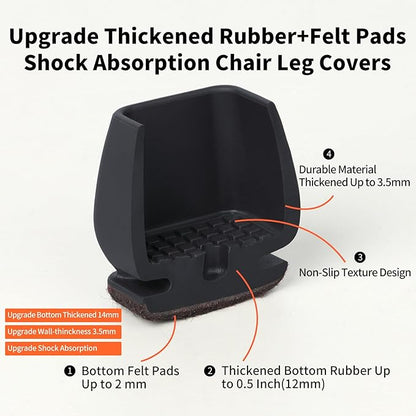 Ezprotekt 24 Pcs Small Square Silicone Chair Leg Floor Protectors for Wood Floors, Felt Furniture Pads Caps, Bar Stool Leg Floor Protectors Covers for Chair Desk Table (Fit 0.5" - 0.8", Black) | Furniture Pads - TrueDesk