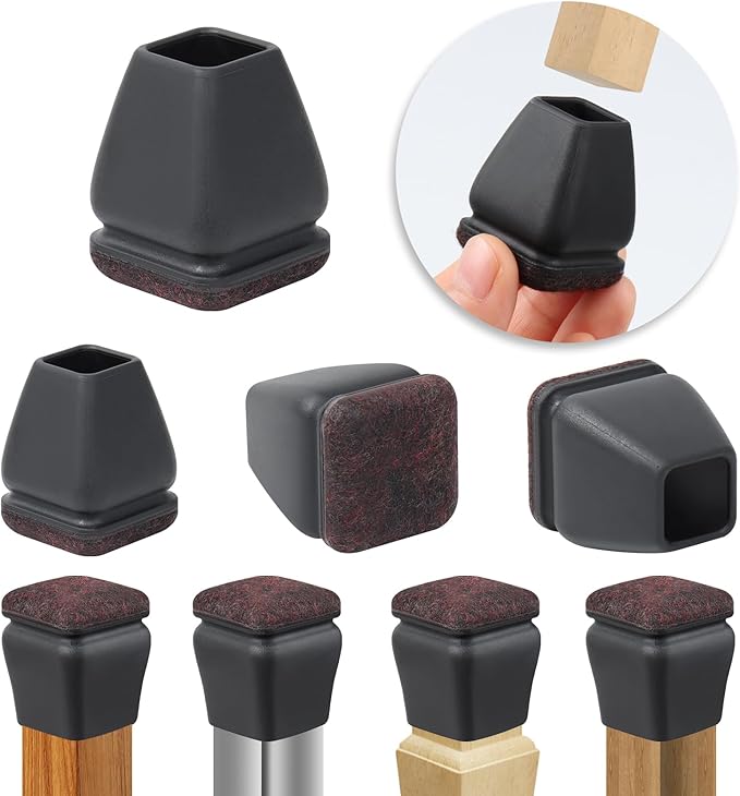 Ezprotekt 24 Pcs Small Square Silicone Chair Leg Floor Protectors for Wood Floors, Felt Furniture Pads Caps, Bar Stool Leg Floor Protectors Covers for Chair Desk Table (Fit 0.5" - 0.8", Black) | Furniture Pads - TrueDesk