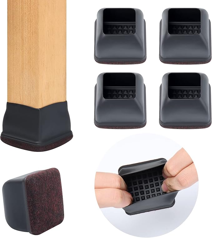 Ezprotekt 24 Pcs Square Chair Leg Floor Protectors for Hardwood Floors, Silicone Felt Furniture Pads, Table Chair Leg Cups Covers, Bar Stools Leg Protectors Caps (XL Fit: 1.5" - 2", Black) | Furniture Pads - TrueDesk
