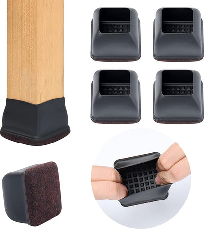 Ezprotekt 24 Pcs Square Chair Leg Floor Protectors for Hardwood Floors, Silicone Felt Furniture Pads, Table Chair Leg Cups Covers, Bar Stools Leg Protectors Caps (XL Fit: 1.5" - 2", Black) | Furniture Pads - TrueDesk