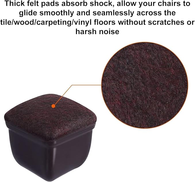 Ezprotekt 24 Pcs Square Chair Leg Floor Protectors with Felt, Silicone Felt F for Hardwood Floor, Dining Table Leg Caps Covers No Scratches (L Fit: 1" - 1.4", Dark Brown) | Furniture Pads - TrueDesk