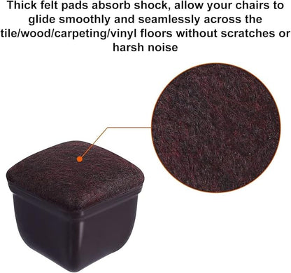 Ezprotekt 24 Pcs Square Chair Leg Floor Protectors with Felt, Silicone Felt F for Hardwood Floor, Dining Table Leg Caps Covers No Scratches (L Fit: 1" - 1.4", Dark Brown) | Furniture Pads - TrueDesk