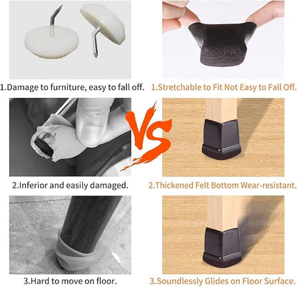 Ezprotekt 24 Pcs Square Chair Leg Floor Protectors with Felt, Silicone Felt F for Hardwood Floor, Dining Table Leg Caps Covers No Scratches (L Fit: 1" - 1.4", Dark Brown) | Furniture Pads - TrueDesk