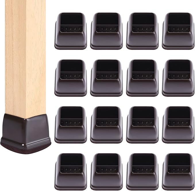 Ezprotekt 24 Pcs Square Chair Leg Floor Protectors with Felt, Silicone Felt F for Hardwood Floor, Dining Table Leg Caps Covers No Scratches (L Fit: 1" - 1.4", Dark Brown) | Furniture Pads - TrueDesk